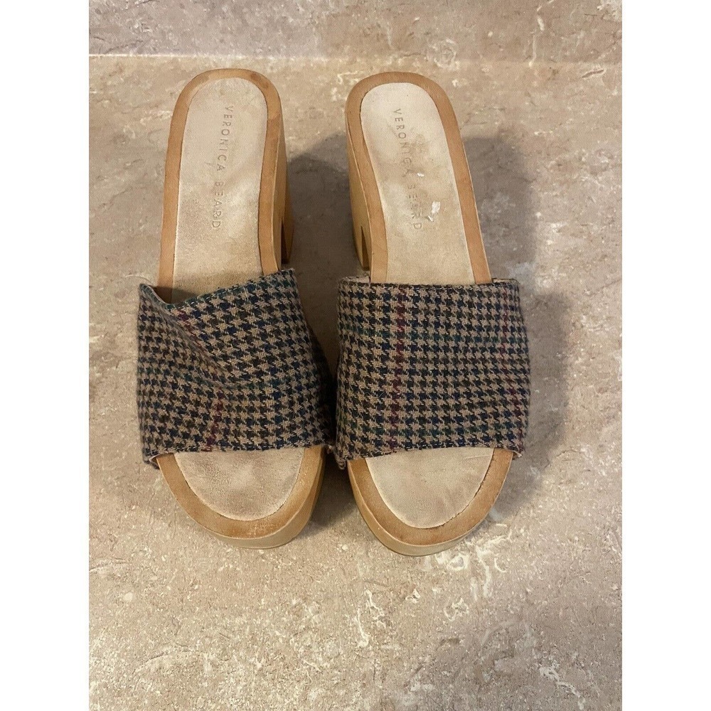 VERONICA BEARD HANNALEE TWEED PLATFORM CLOG HEELED SANDALS SIZE 8.5